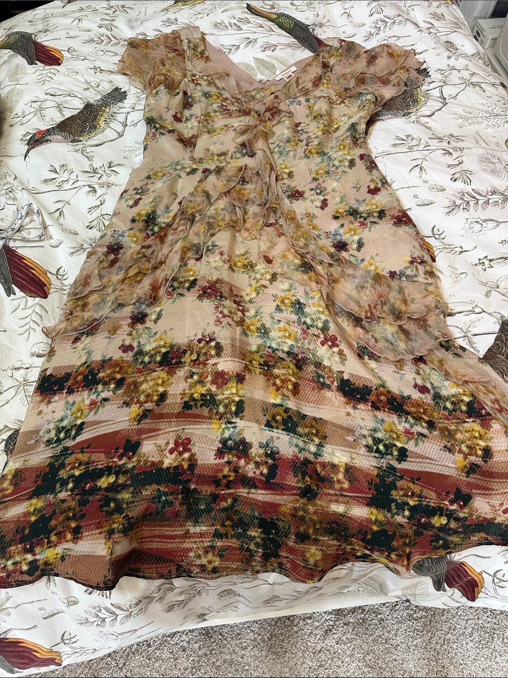 Sundance Sheer Floral Ruffle Dress in Peach and Cream Silk size 8 - Picture 6 of 8